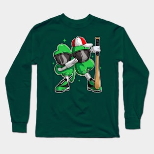 Dabbing Shamrock Baseball Boys Girls St Patricks Day Long Sleeve T-Shirt